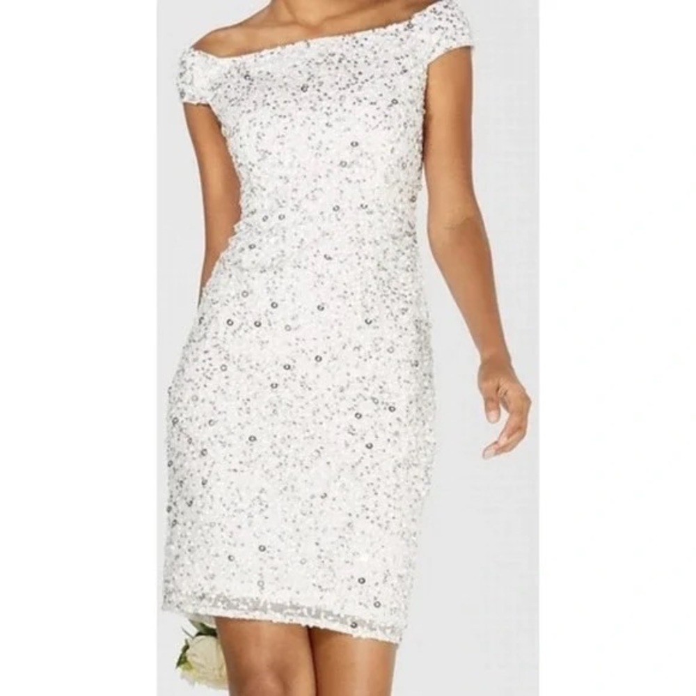 Adrianna Papell sequin off the shoulder dress